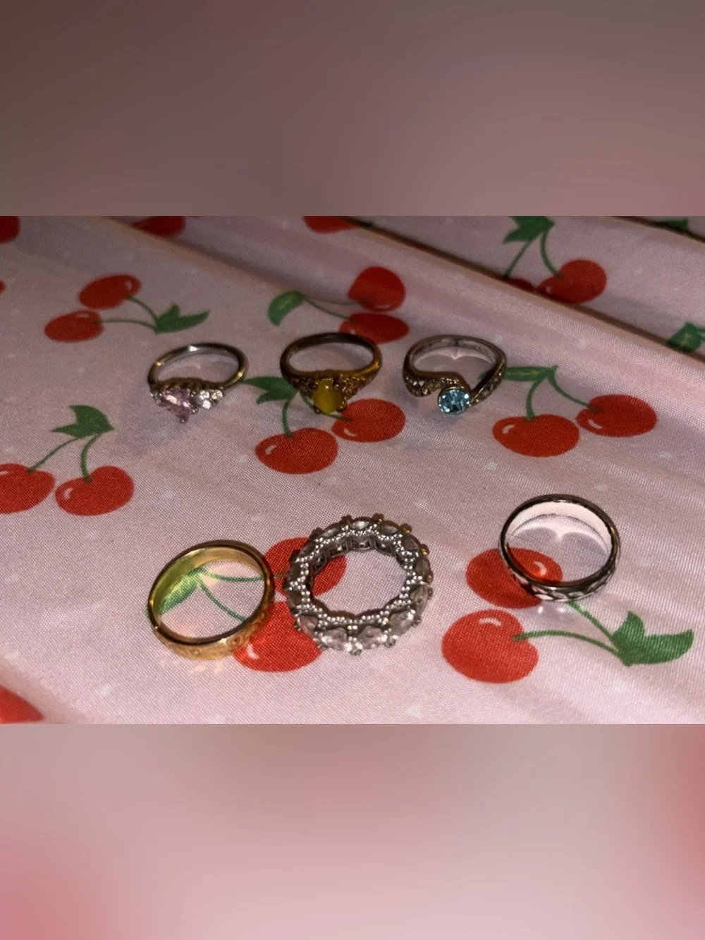 Silver Blue Stone and Mixed Metal Ring Set - Women Jewelry